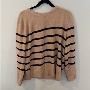 a new day Tan and Black Striped Crewneck Sweater
